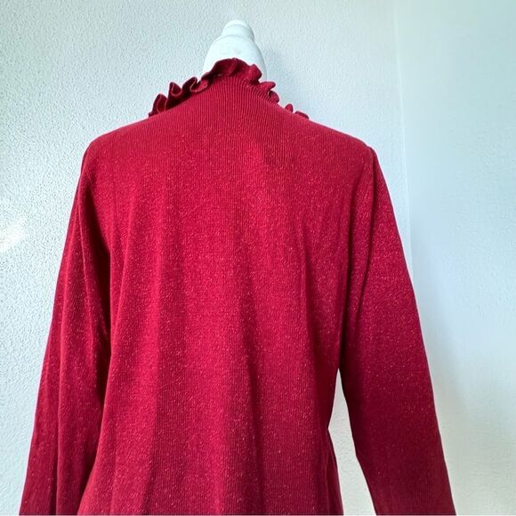 Belle by Kim Gravel Red Cardigan Metallic Thread Ruffle Zip Up SZ M NWT - Picture 8 of 16